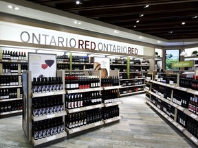 Ontario red wines section in LCBO store.