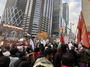 Palestinian supporters rallied outside the U.S. consulate in downtown Toronto