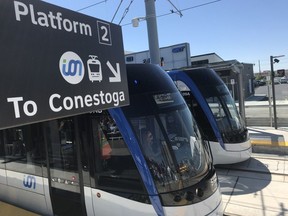 Trains 000 and 001 lined up and ready to roll as Waterloo Region's Ion LRT system officially opens on Friday, June 21, 2019.