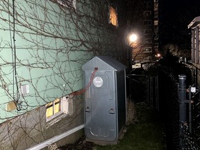 A shed sits at the side of a house, containing home heating oil, in Halifax, Tuesday, Nov. 21, 2023.
