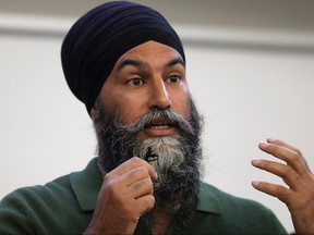 NDP Leader Jagmeet Singh speaks to students at a University of Alberta event on Aug. 16, 2023.