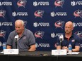 Columbus Blue Jackets president of hockey operations John Davison, left, and general manager Jarmo Kekalainen attend a news conference.