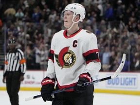 Ottawa Senators captain Brady Tkachuk reacts as time runs out in the team's game against the Colorado Avalanche.