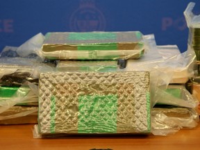 Ottawa police held a news conference Wednesday following the force's largest drug bust to date, seizing mostly cocaine and cash with a street value of $4.5 million. Part of the 40 kg of cocaine seized in the drug bust is pictured.