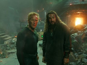 Patrick Wilson, left, and Jason Momoa in "Aquaman and the Lost Kingdom."