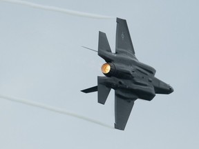 An F-35A Lightning II fighter jet practises for an air show appearance in Ottawa in a 2019 file photo.
