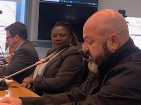 Clint Crabtree, president of the Amalgamated Transit Union Local 279, airs union grievances to member of the transit commission as Transit General Manager Renee Amilcar looks on, on Thursday, Dec. 14, 2023.