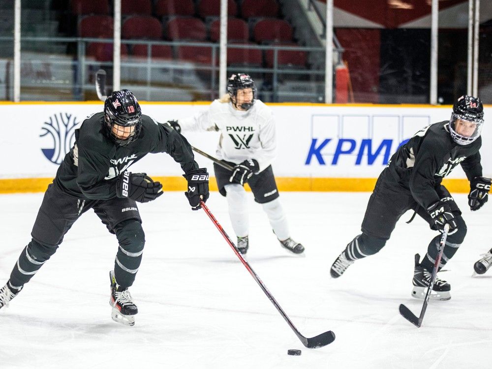 The women of the new PWHL Ottawa team took to the TD Place ice for a practice Sunday, Dec. 31 2023. Brianne Jenner, captain, left, on the ice during practice. 