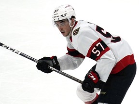 Ottawa Senators center Shane Pinto (57) plays during a game last season.