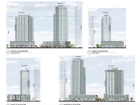 Two towers proposed by Theberge Homes on Baseline Road near the southeast corner of the Central Experimental Farm. Development application.