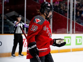 Ottawa forward Brianne Jenner celebrates her goal during the first period at TD Place Arena on Tuesday, Jan. 23, 2024.