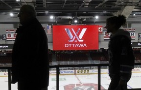 Fans arrive for the PWHL home opener between Ottawa and Montreal at the TD Place Arena in Ottawa on Tuesday.