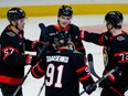 Ottawa Senators centre Ridly Greig (71), celebrates his goal against Columbus Blue Jackets.