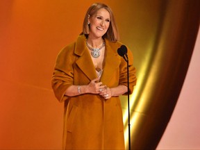 Canadian singer Celine Dion presents the Album Of The Year award on stage during the 66th Annual Grammy Awards on Feb. 4, 2024.
