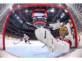 Ottawa Senators goalie Joonas Korpisalo in the net.