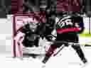 Ottawa Senators goaltender Anton Forsberg (31) settles a bouncing puck during first period NHL hockey action against the Vegas Golden Knights in Ottawa, on Saturday, Feb. 24, 2024.