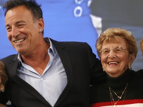 Singer Bruce Springsteen poses with his mother, Adele Springsteen