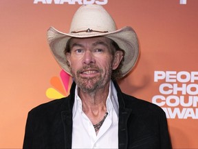Toby Keith arrives at the People's Choice Country Awards on Thursday, Sept. 28, 2023, at The Grand Ole Opry House in Nashville, Tenn. George Walker IV/AP