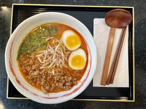 Spicy red tonkotsu ramen at Jinsei Ramen.