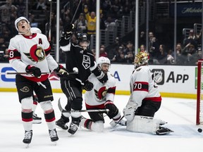 Los Angeles Kings left winger Kevin Fiala celebrates his overtime goal against the Ottawa Senators.