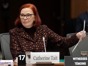 CBC president and CEO Catherine Tait waits to appear before the heritage committee in Ottawa on Tuesday, Jan. 30, 2024.