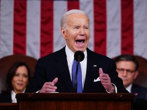 U.S. President Joe Biden delivers the State of the Union address in the House Chamber of the U.S. Capitol in Washington, DC, on March 7, 2024.
