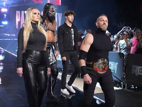The Patriarchy, an All Elite Wrestling faction, features (left to right) Shayna Wayne, Killswitch, Nick Wayne and leader Christian Cage. (All Elite Wrestling Photo)