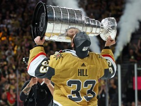 Adin Hill of the Vegas Golden Knights, not exactly a household name among NHL goalkeepers last season, kisses the Stanley Cup after back-stopping his team to its first championship.