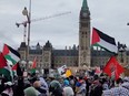 A pro-Palestinian demonstration in Ottawa on April 20, 2024. Screenshot source: X/@jaimekr