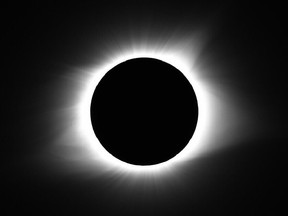 The moon covers the sun during a total solar eclipse Monday, Aug. 21, 2017, in Cerulean, Ky.