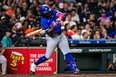 Vladimir Guerrero Jr. #27 of the Toronto Blue Jays bats in the fourth inning against the Houston Astros at Minute Maid Park on April 01, 2024 in Houston, Texas.