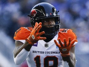 Dominique Rhymes, formerly of the BC Lions, is expected to be a big part of the Ottawa Redblacks in 2024. (19) during the first half of CFL western final action in Winnipeg, Sunday, Nov. 13, 2022.
