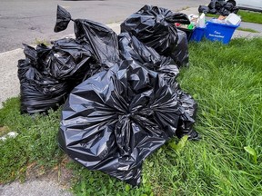 A 2021 file photo of garbage and recycling waiting for pickup in downtown Ottawa.