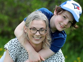 Mom Cathy Varrett with her nine-year-old son