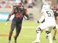 San Diego State Aztecs defensive lineman Daniel Okpoko (90) is seen during an August 2023 game. In his final year with the Aztecs, Okpoko, selected 11th overall by the Ottawa Redblacks in Tuesday's draft, started all 12 games and registered 23 total tackles, 3.5 tackles for loss, two sacks, three pass breakups and five quarterback hurries.