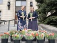 Ines Coppoolse, Ambassador of the Kingdom of the Netherlands to Canada (left) delivered tulips to The Ottawa Hospital's Civic Campus. Pictured with Suzanne Madore, Chief Operating Officer and Chief Nursing Executive, at The Ottawa Hospital.