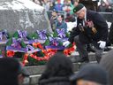 Wreaths are laid at the National War Memorial during the Remembrance Day ceremony on 11 November 2025.