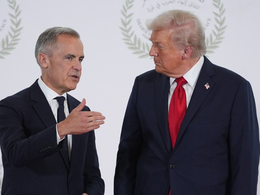 President Donald Trump and Prime Minister Mark Carney can be seen together in October 2025.