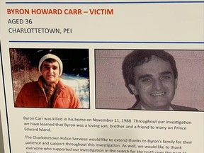 Byron Carr was strangled and stabbed to death in the bedroom of his Charlottetown home on Nov. 11, 1988. On Jan. 26, 2024, police announced that Todd Joseph Gallant of Souris was responsible for Carr's death and he was charged with one count of first-degree murder and one count of interfering with human remains. - Contributed