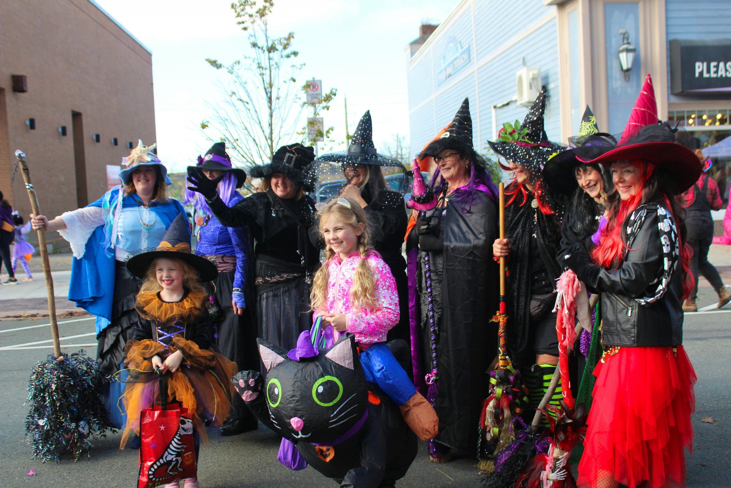 Trick or treaters in costumes on Charlotte Street, Sydney