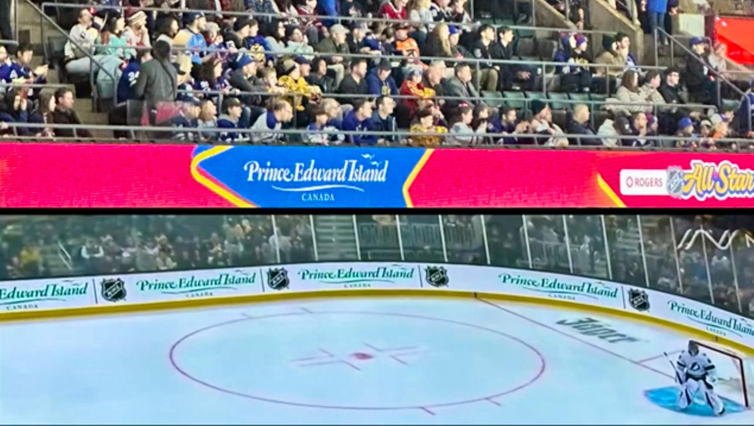 A deal between the province of P.E.I. and the National Hockey League featured a cross promotion of P.E.I. as the “official travel destination partner of the NHL.” P.E.I. tourism promotion appeared on jumbotrons of several NHL games. - Screenshot