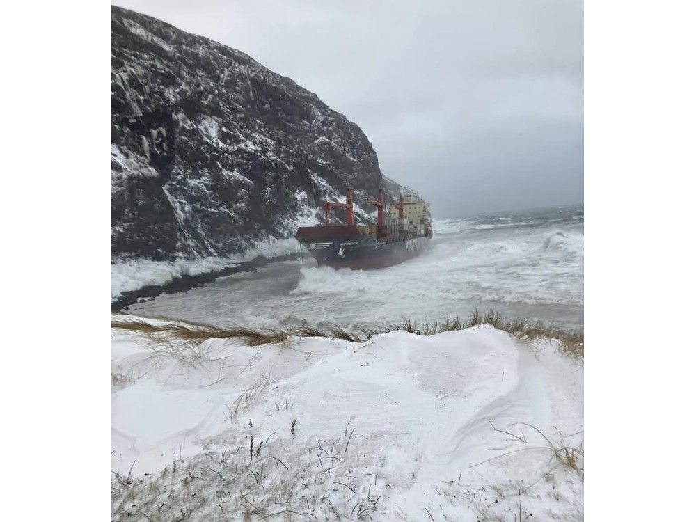 Cargo vessel grounded near Lark Harbour, NL, on anniversary of Ocean ...