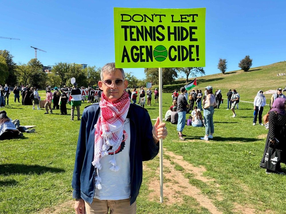 Andrew Glencross of Windsor attends a rally and march in support of Palestine on Friday. – GLENN MacDONALD Andrew Glencross of Windsor attends a rally and march in support of Palestine on Friday. – GLENN MacDONALD