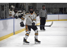 Memorial Marauders captain Jackson Devoe keeps a close eye on the play during Cape Breton High School Hockey League action at Miners Forum in Glace Bay earlier this season. Devoe and the Marauders will host the Mae Kibyuk Memorial Green and Gold Hockey Tournament this week in North Sydney. JEREMY FRASER/CAPE BRETON POST