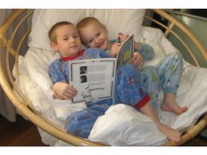 My grandsons enjoying a book during a weekend visit many moons ago.