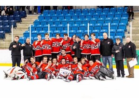 The Glace Bay Panthers captured the School Sport Nova Scotia Highland Region Division 1 boys hockey championship on Thursday night, defeating the Memorial Marauders 9-5 in Game 3 of the best-of-five series at Emera Centre Northside in North Sydney. Front row, from left, Brandon MacNeil, Brandon O'Brien, Josh MacDonald, Parker MacKenzie, Jordan O'Neill, Brody Walker, Sam Donovan, Carson Hogan, Burke Aucoin, Grayson Sheaves and Bryden Kelly. Back row, from left, Devon MacLean (assistant coach), Jimmy O'Brien, Carter MacKenzie, Lucas Chauder, Jacob Ellsworth, Caleb Green, Stephen Mann, Ryan White, Carter Ford, Kaiden Neville, Fabian Morgan (assistant coach), Kinnon MacKenzie (trainer) and Ken Tracey (head coach). Missing from the photo was Michael O'Neill (goaltender coach) and Amy Donovan (manager). CONTRIBUTED