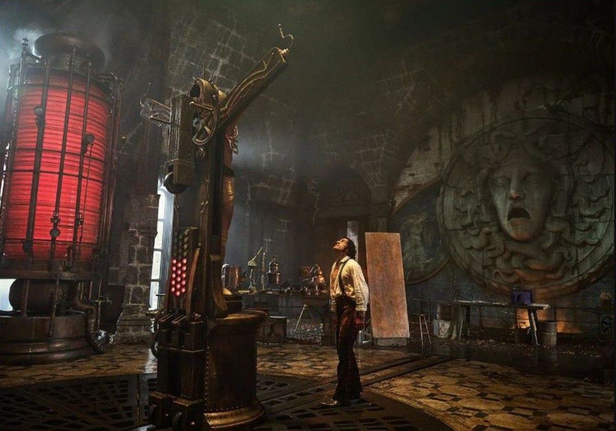  Jacob Elordi as the Creature, left, and Oscar Isaac as Victor Frankenstein in the film Frankenstein. Tamara Deverell was production designer for the film.