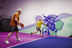 Two players test out the new VersaCourt acrylic at Pickleball Cove in Mount Uniacke.
