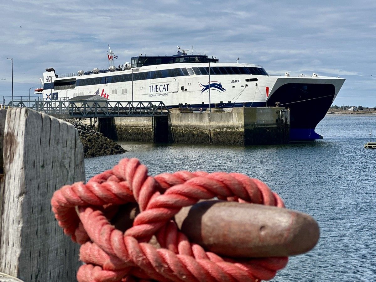 The CAT ferry sits docked on Yarmouth's waterfront during a previous sailing season. The ferry's 2026 season got underway on May 14. TINA COMEAU