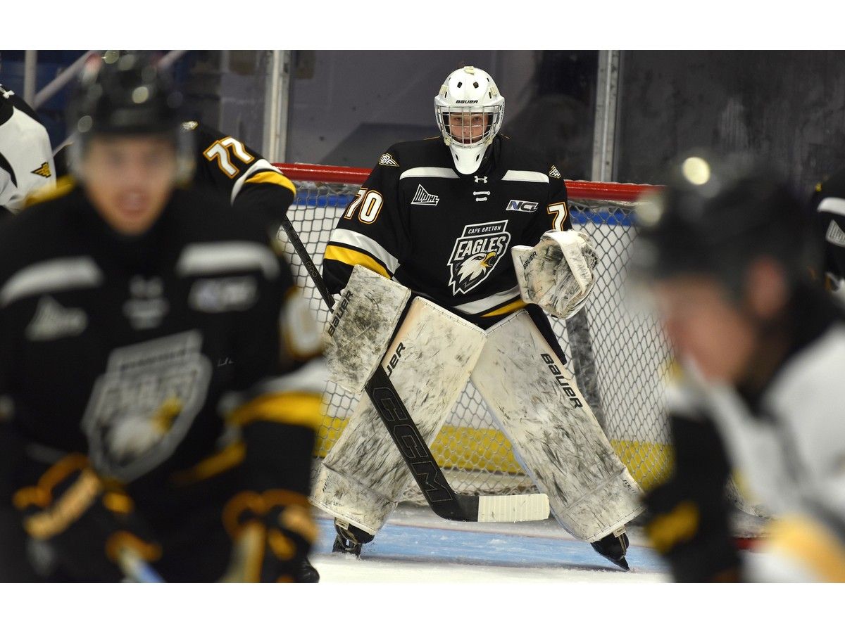 Alexis Noel watches the play during an intrasquad game at Cape Breton Eagles training camp at Centre 200 in Sydney on Thursday. JEREMY FRASER/CAPE BRETON POST